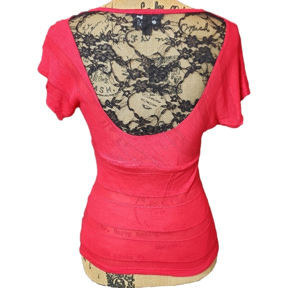 By & By Red Knit Shirt With Lace Back Detail - Picture 2 of 5
